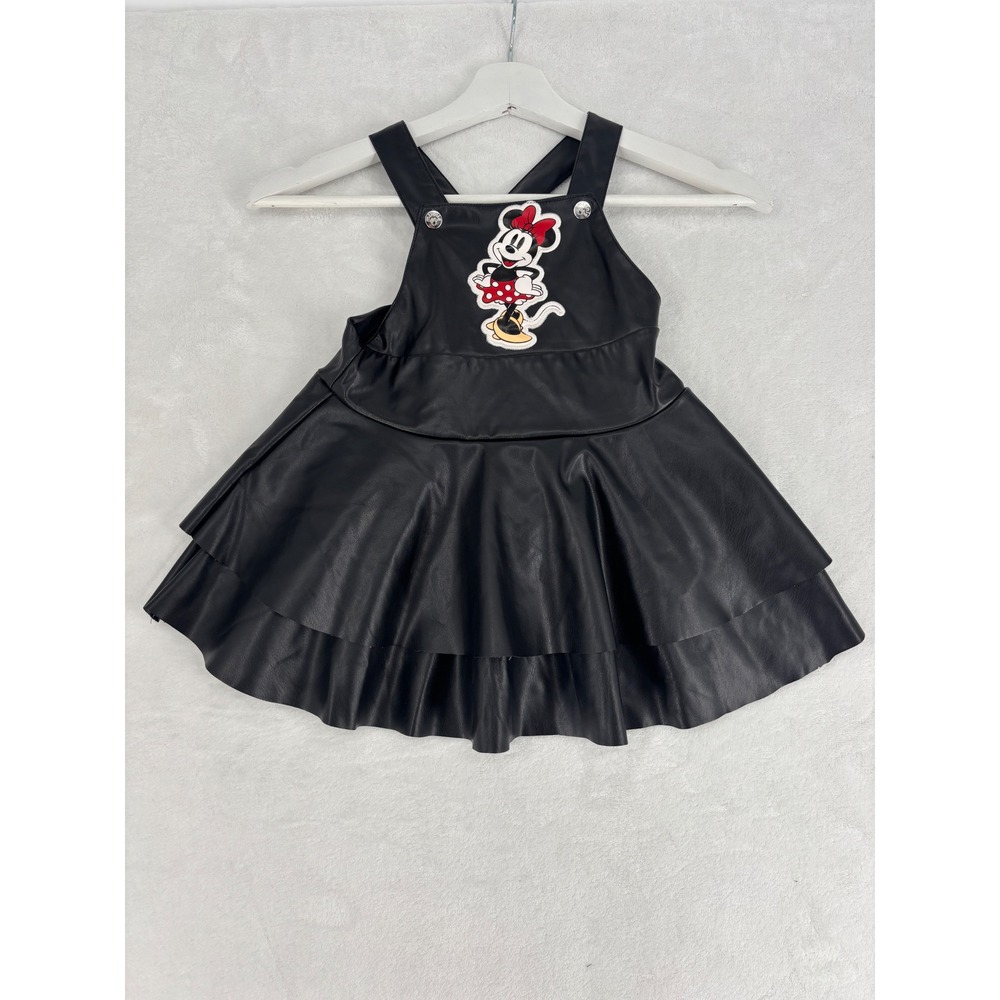 Disney Minnie Mouse Pinafore‎ Dress Toddler Girls Size 3T Black Faux Leather
